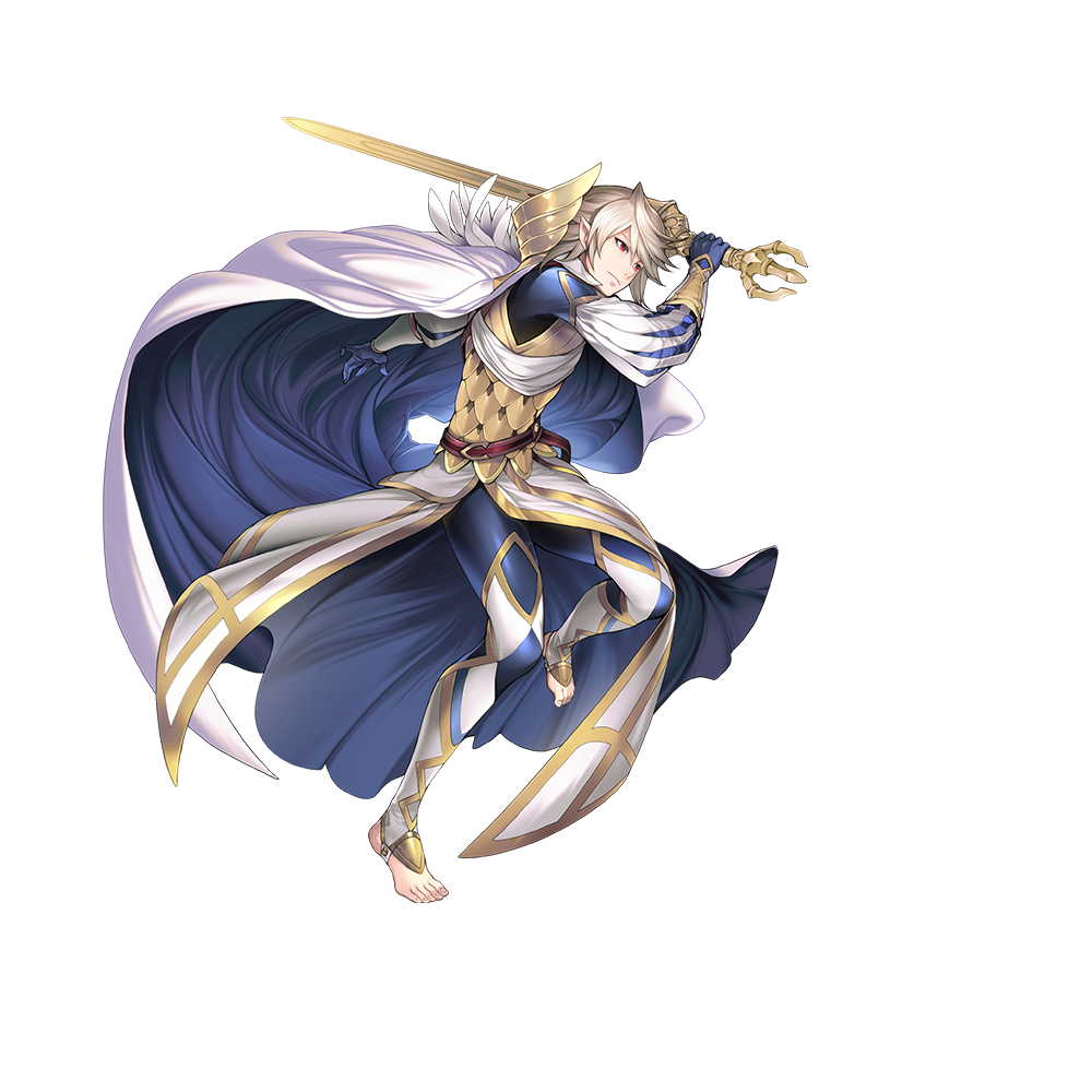 1boy armor blue_gloves corrin_(fire_emblem) corrin_(male)_(fire_emblem) corrin_(male)_(resplendent)_(fire_emblem) fire_emblem fire_emblem_fates fire_emblem_heroes gloves multiple_boys nintendo official_alternate_costume official_art pointy_ears red_eyes scale_armor solo toeless_legwear toyota_saori two-tone_cape
