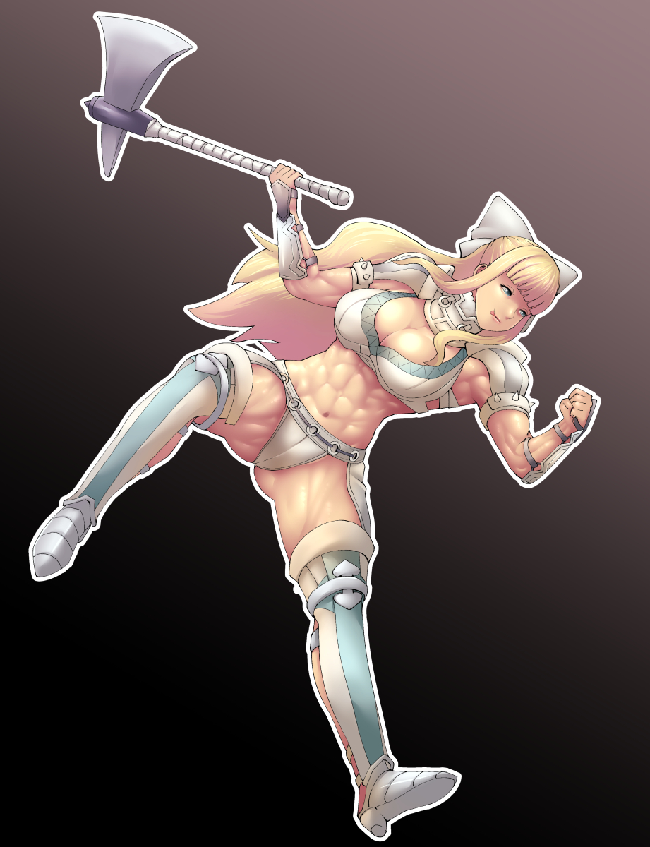 axe blonde_hair blue_eyes breasts charlotte_(fire_emblem) fire_emblem fire_emblem_fates highres kishio_(agedama) muscular nintendo solo weapon