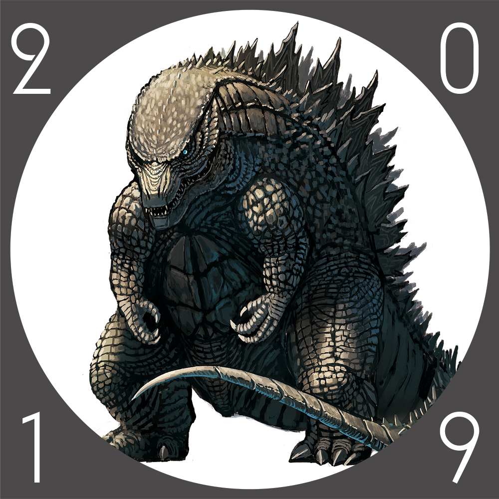 blue_eyes chibi claws giant giant_monster glowing godzilla godzilla:_king_of_the_monsters godzilla_(2014) godzilla_(series) kaiju legendary_pictures monster monsterverse muscular muscular_arms muscular_other no_humans sharp_teeth spikes suttoko tail teeth toho