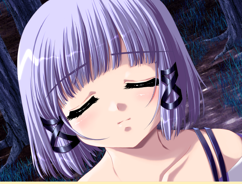 1girl downhill_night emily_(pure_dream) closed_eyes game_cg lily_tail purple_hair short_hair top_(company)