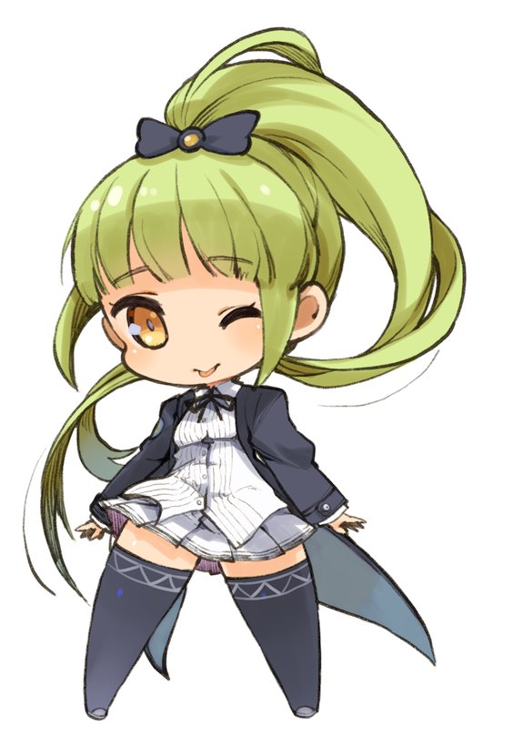 1girl azur_lane gloves green_hair looking_at_viewer mota ponytail shropshire_(azur_lane) simple_background smile thighhighs white_background yellow_eyes