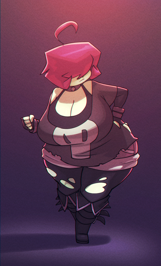1girl ahoge bigdad black_bra bra breasts cleavage clenched_hand closed_mouth collar covered_eyes curvy fingerless_gloves fold-over_boots gazlene_membrane gloves goth_fashion hair_over_eyes hand_on_own_hip huge_breasts invader_zim pantyhose pantyhose_under_shorts pink_hair shorts simple_background solo standing thick_thighs thighs torn_clothes torn_pantyhose underwear