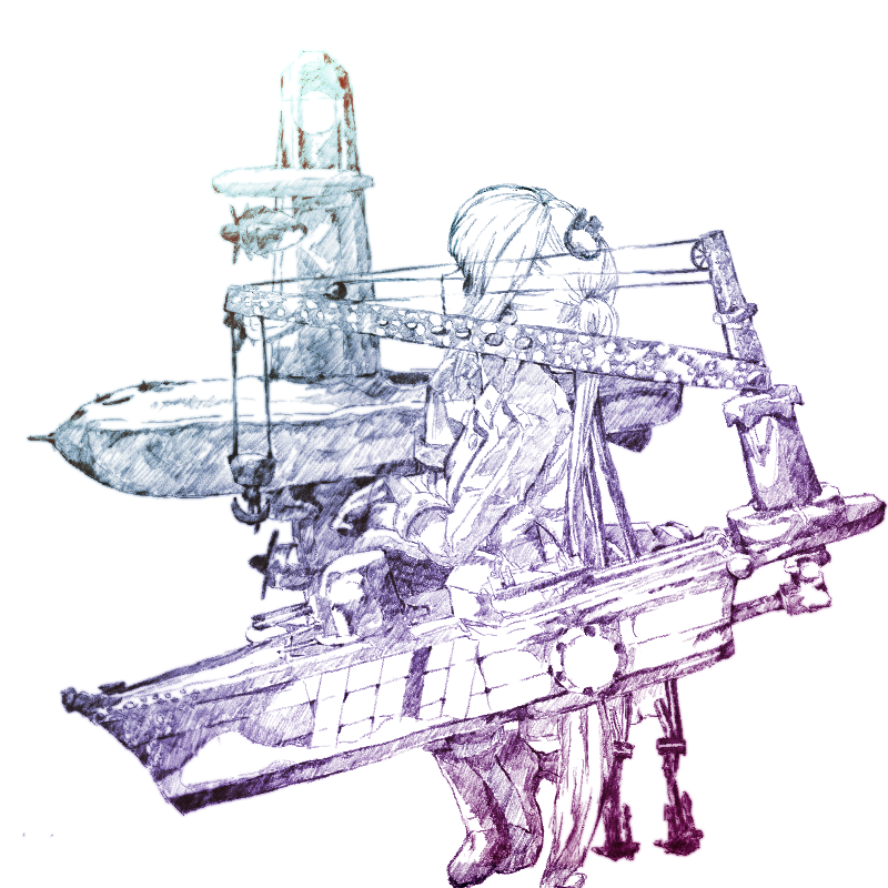 10s 1girl aircraft airplane akitsushima_(kancolle) crane_(machine) female_focus from_side gradient_filter gurin33 h8k head_rest kantai_collection long_hair looking_up mecha_musume monochrome rudder_footwear simple_background sitting sketch solo twintails very_long_hair white_background