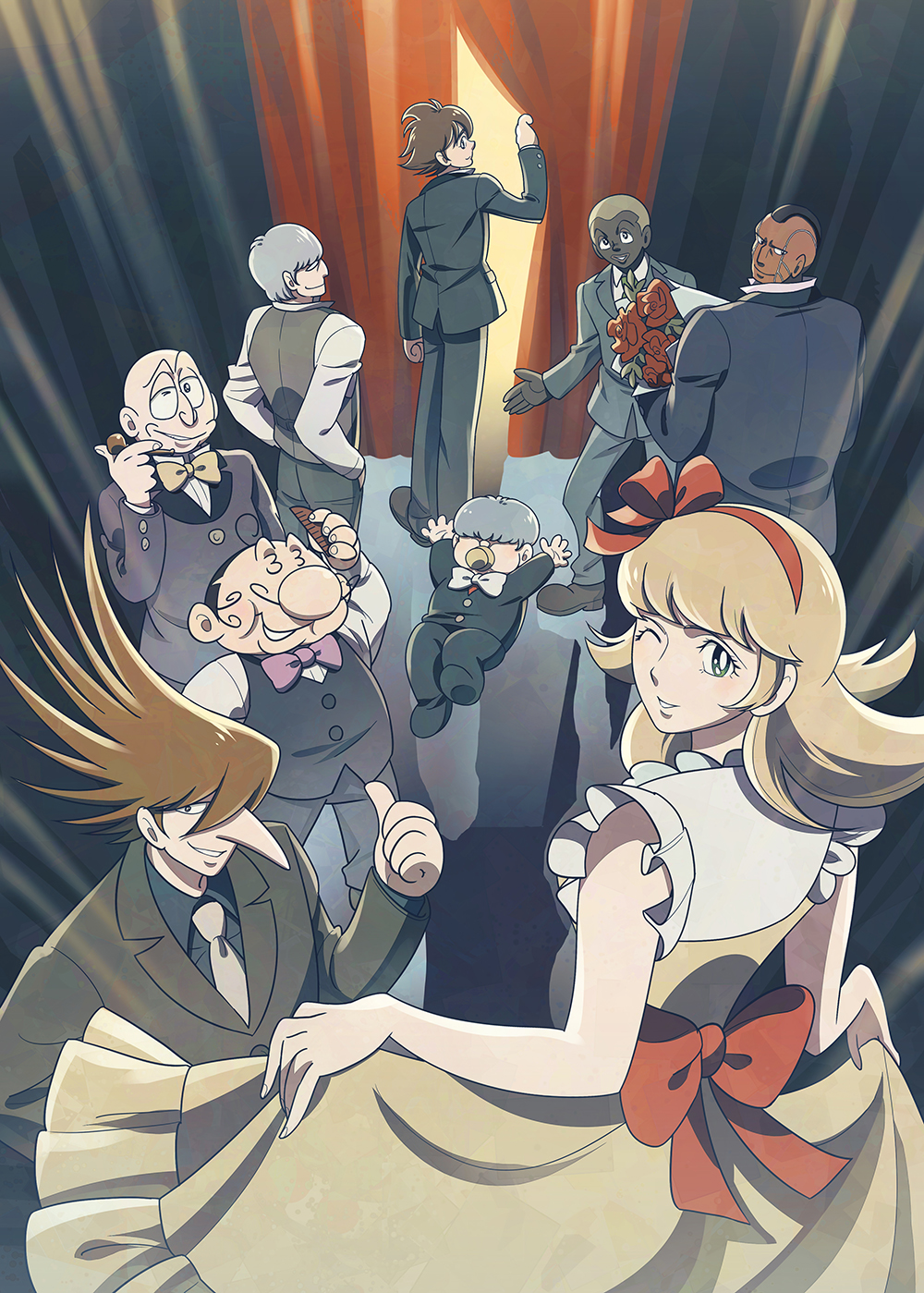 albert_heinrich blonde_hair chang_changku cyborg cyborg_009 dress formal_clothes francoise_arnoul geronimo_jr great_britain_(cyborg_009) green_eyes hair_over_one_eye highres ivan_whisky jet_link long_hair looking_at_viewer pyunma shimamura_joe short_hair sorges
