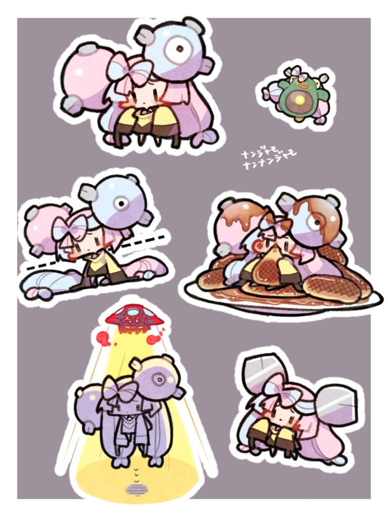 aqua_hair ashira_(siphaca) bellibolt chibi gen_8_pokemon iono_(pokemon) multicolored_hair nintendo orbeetle pink_hair pokemon pokemon_(creature) pokemon_sv two-tone_hair