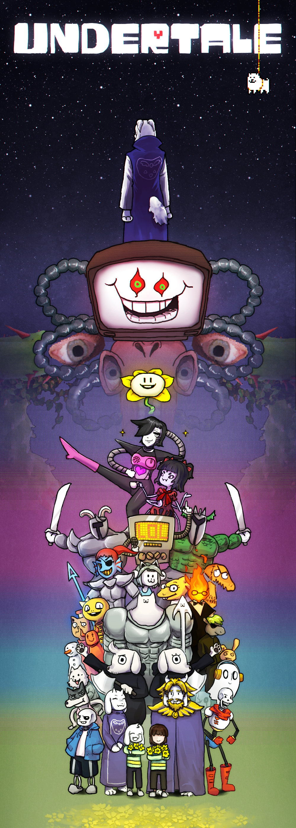 absurdres alphys annoying_dog asgore_dreemurr asriel_dreemurr burgerpants dogamy dogaressa doggo flowey_(undertale) greater_dog grillby highres k.blank lesser_dog mad_dummy_(undertale) mettaton mettaton_ex monster_kid_(undertale) napstablook papyrus_(undertale) photoshop_flowey royal_guard_01_(undertale) royal_guard_02_(undertale) sans_(undertale) temmie toriel undertale undyne w.d._gaster