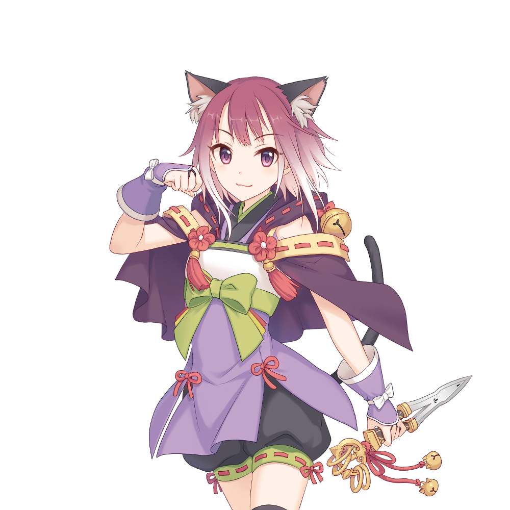animal_ears cat_ears cat_girl dagger gradient_hair holding holding_dagger holding_knife holding_weapon knife medium_hair multicolored_hair official_art princess_connect! purple_eyes red_hair tachi-e tail tamaki_(princess_connect!) transparent_background weapon white_hair