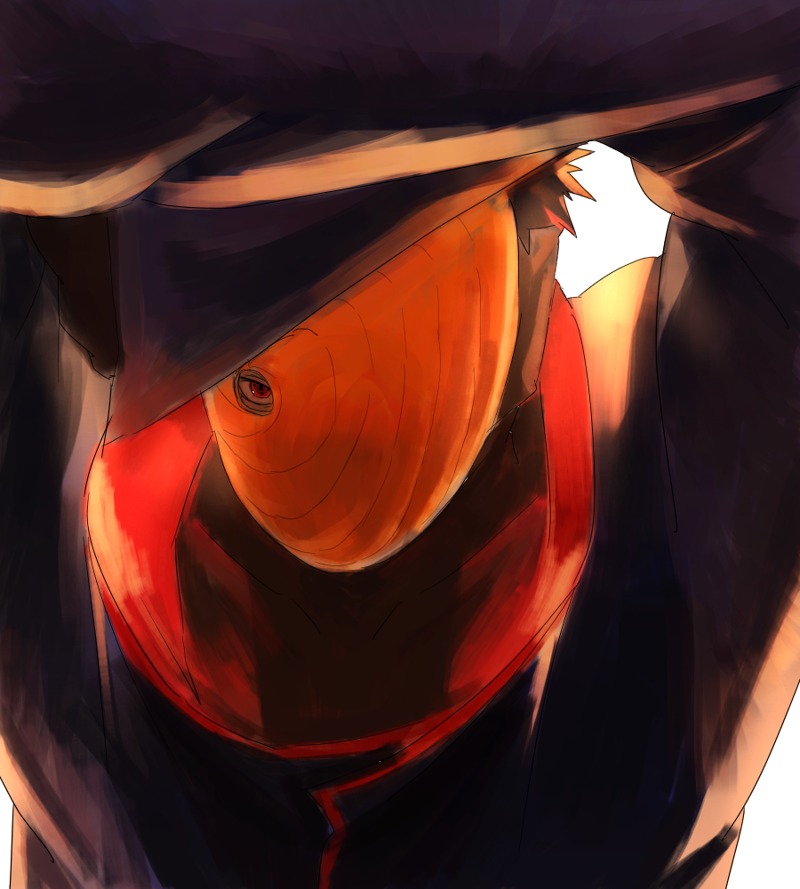 1boy akatsuki_uniform black_hair male_focus mask masked_madara naruto_(series) naruto_shippuuden obobkkp sharingan short_hair solo tobi_(naruto) uchiha_obito