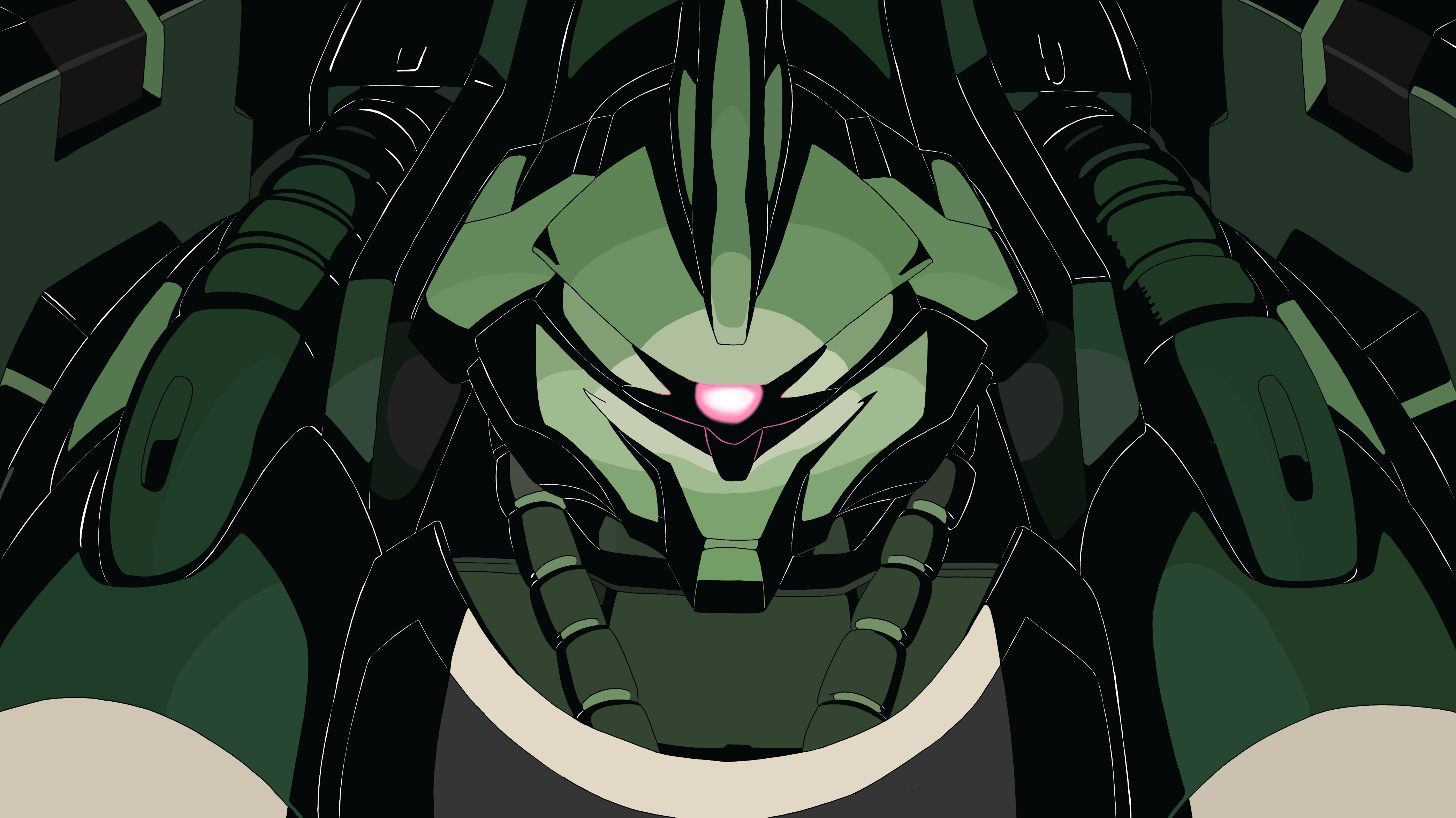 absurdres cable commentary_request gundam gundam_unicorn highres kshatriya looking_at_viewer machinery mecha mecha_focus mobile_suit natesuke neo_zeon no_humans one-eyed robot science_fiction upper_body