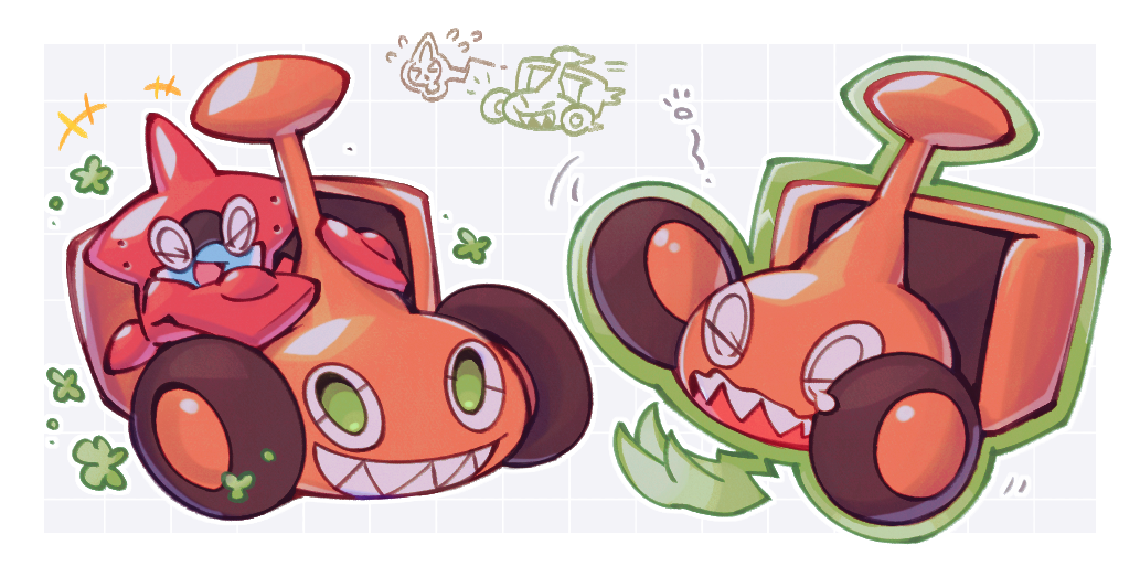 +++ :d closed_eyes commentary_request flying_sweatdrops gen_4_pokemon green_eyes grin kokemushi_(kuru_fox) looking_at_viewer multiple_views nintendo no_humans open_mouth pokemon pokemon_(creature) rotom rotom_(mow) rotom_(normal) rotom_dex sharp_teeth smile teeth