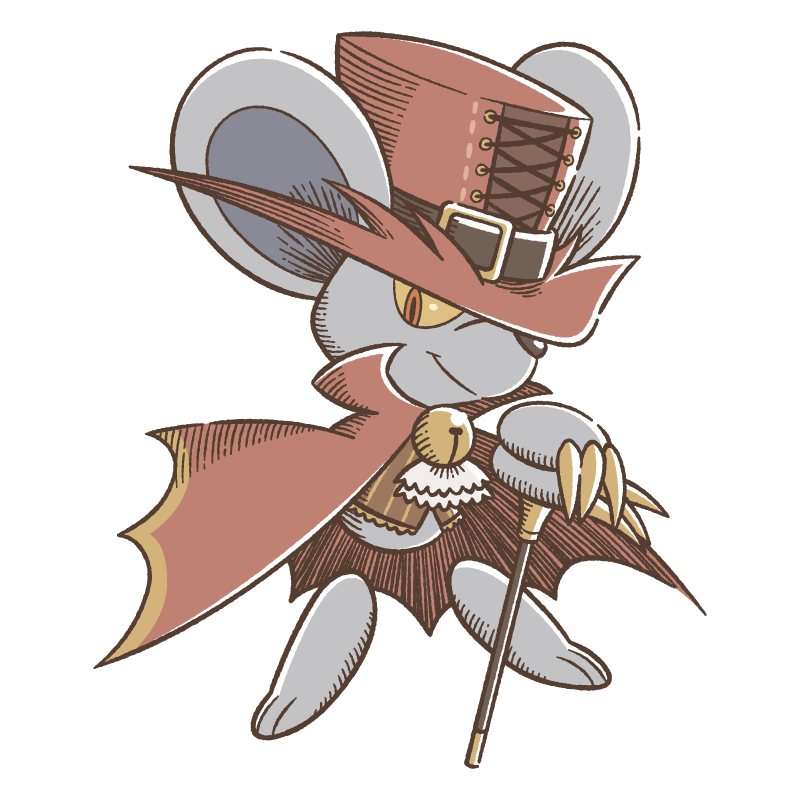 1boy adapted_costume animal_ears artist_request bell buckle cane claws closed_mouth colored_sclera daroach full_body hat hat_belt holding holding_cane hoshi_no_kirby:_mugen_no_haguruma_o_sagase! kirby_(series) male_focus mouse_ears nintendo official_art rayman_limbs red_eyes red_hat red_shirt second-party_source shirt solo top_hat yellow_sclera