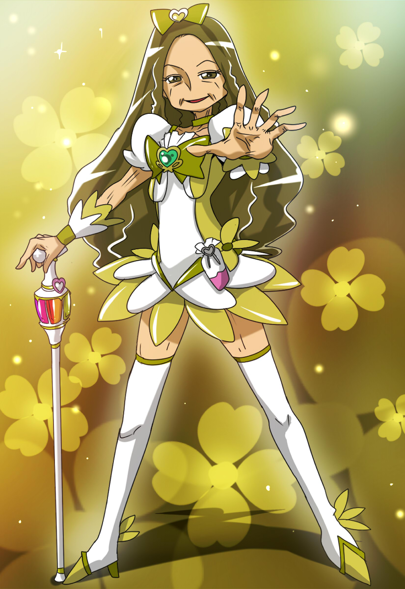 10s 1girl alternate_costume cure_flower female_focus flower_tact hanasaki_kaoruko heartcatch_precure! highres magical_girl nakasone_haiji precure skirt solo
