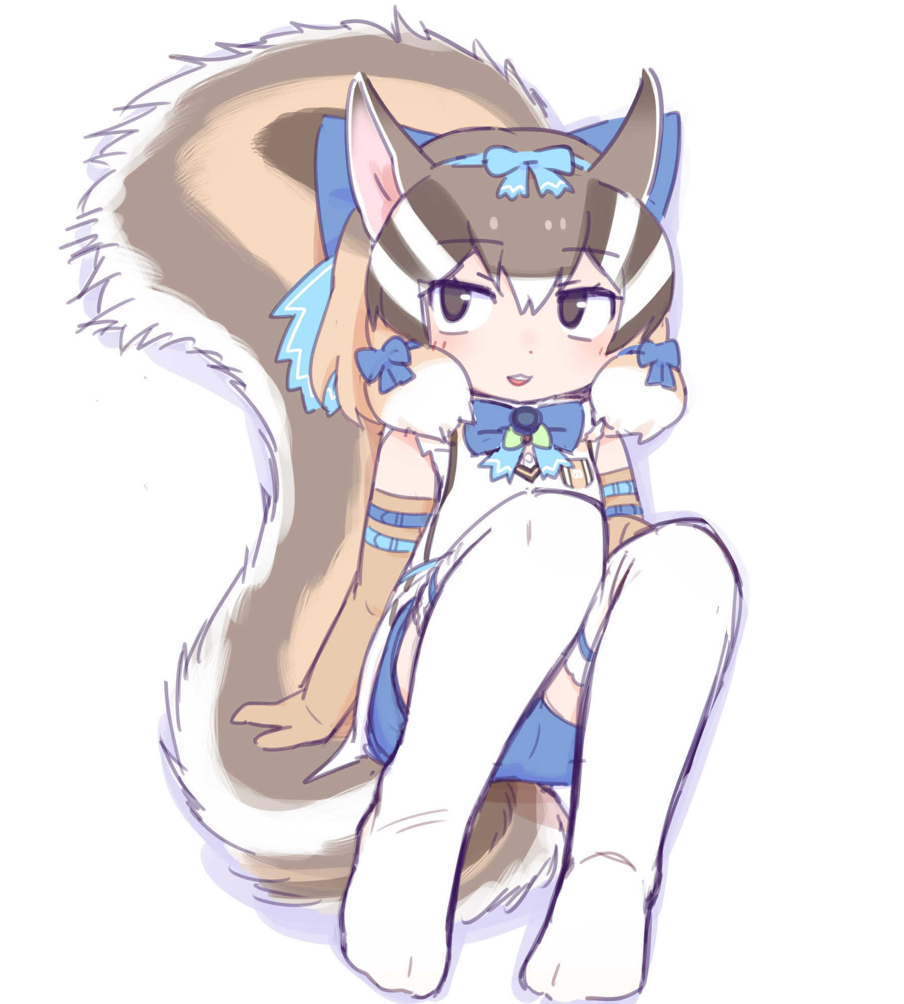 0x0082 1girl animal_ears belt brown_eyes brown_hair chipmunk_ears chipmunk_girl chipmunk_tail elbow_gloves extra_ears full_body gloves highres kemono_friends kemono_friends_v_project looking_at_viewer microphone ribbon shirt short_hair shorts siberian_chipmunk_(kemono_friends) simple_background sleeveless sleeveless_shirt solo tail thighhighs vest virtual_youtuber