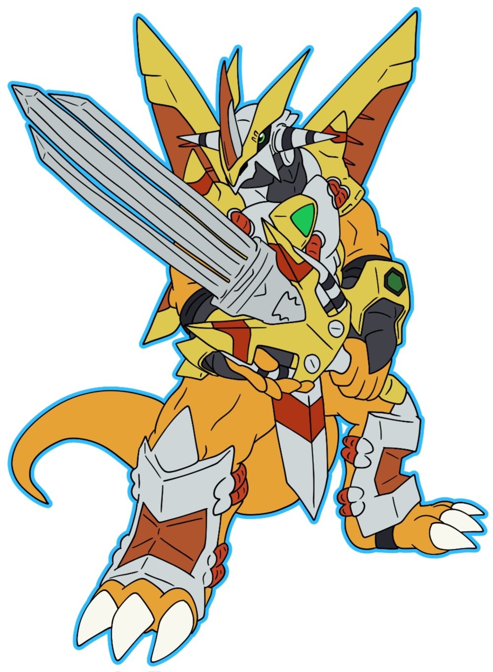 armor claws digimon digimon_(creature) simple_background solo sword tail victorygreymon weapon white_background