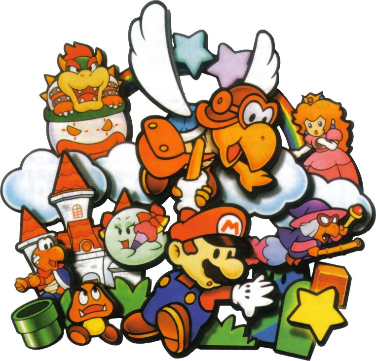 3girls bowser goomba kammy_koopa kooper mario mario_(series) multiple_girls nintendo official_art paper_mario parakarry princess_peach bow_(paper_mario) super_mario_bros._1