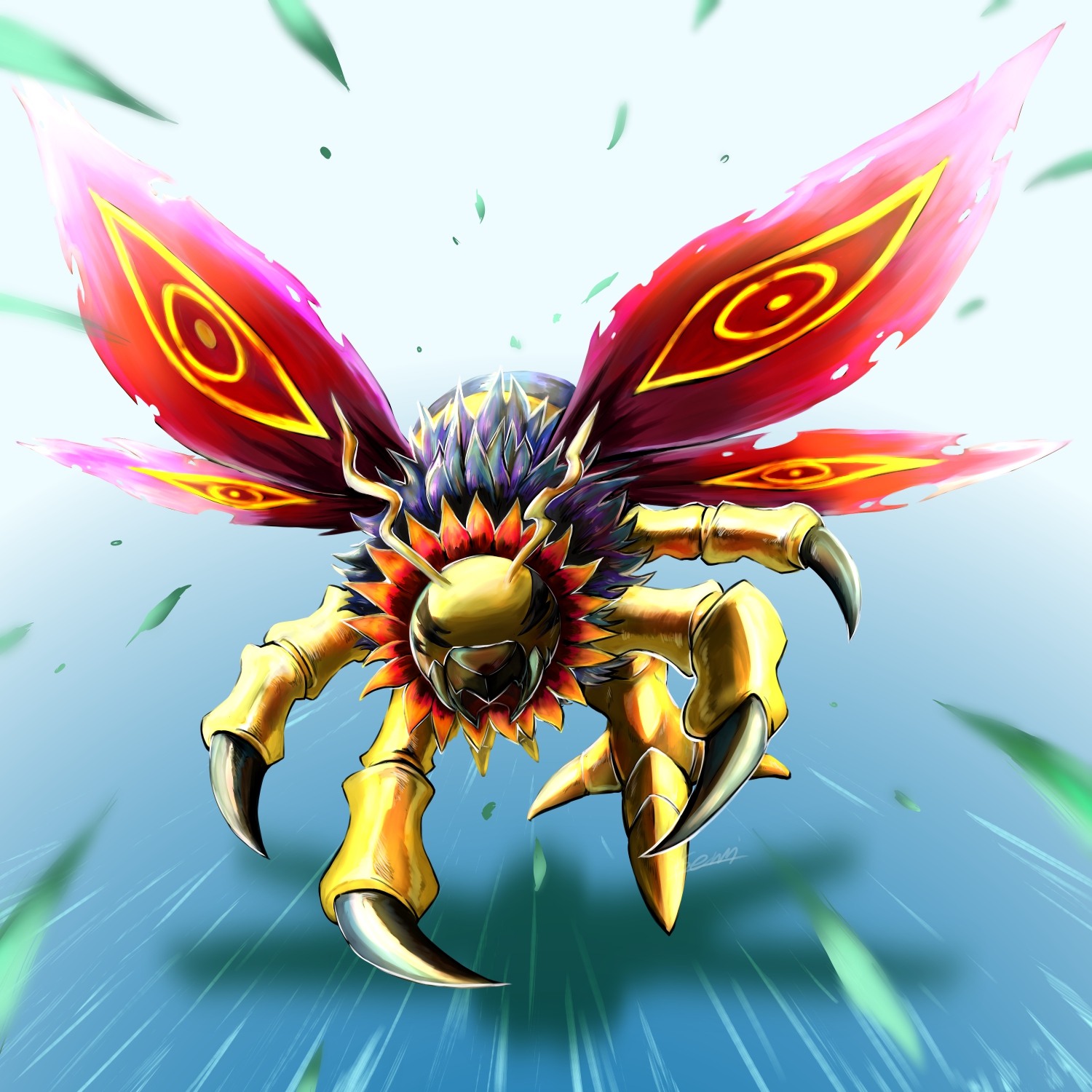 beak claws digimon digimon_(creature) flying flymon highres solo wings