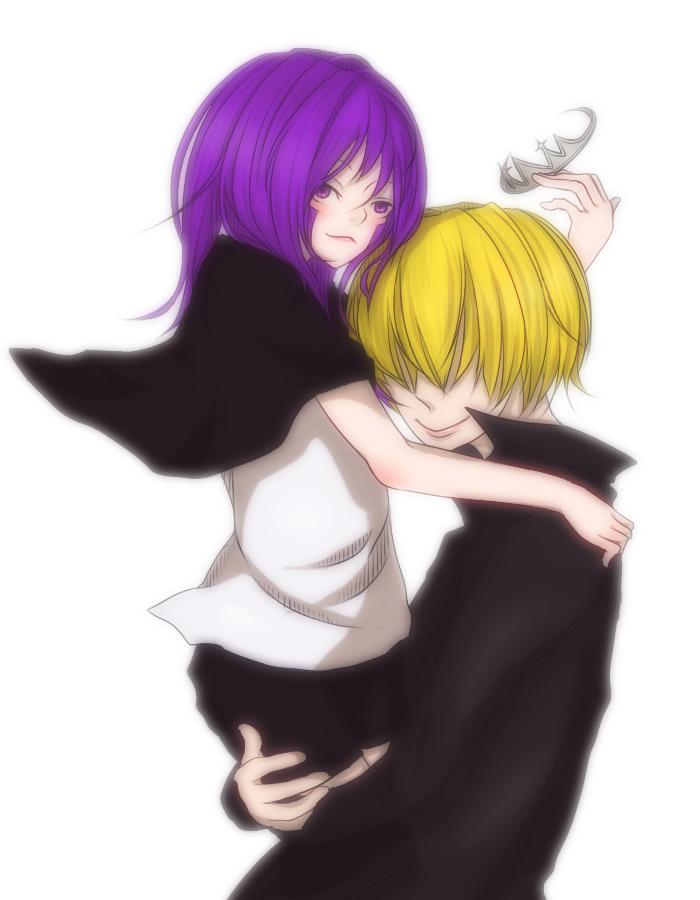 1boy 1girl bad_id bad_pixiv_id belphegor_(reborn) blonde_hair facial_mark hair_over_eyes katekyo_hitman_reborn! long_hair looking_at_viewer mammon_(reborn) purple_hair short_hair smile tiara