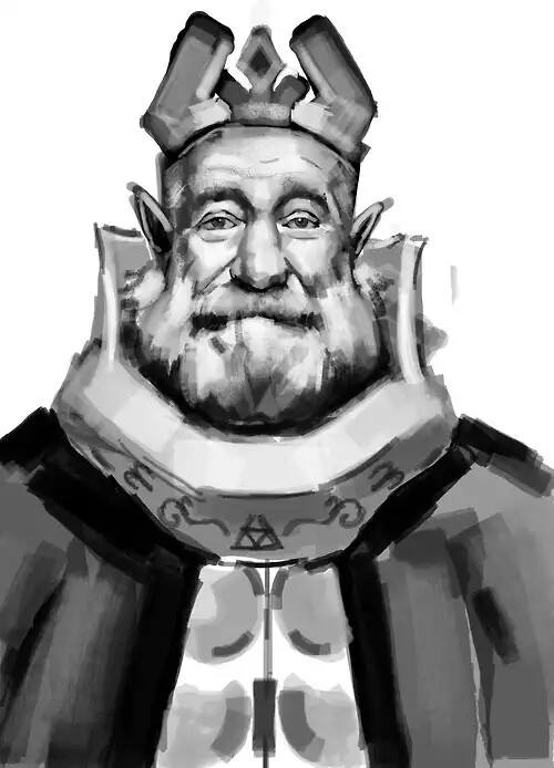 1boy beard crown facial_hair king looking_at_viewer male_focus monochrome nintendo oscar_joyo pointy_ears resized robin_williams solo the_legend_of_zelda the_legend_of_zelda:_the_wind_waker