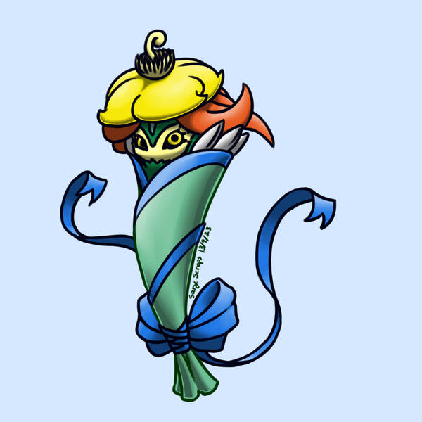digimon digimon_(creature) gen_8_pokemon gossifleur looking_at_viewer nintendo petals pokemon sary_scraps solo yellow_eyes