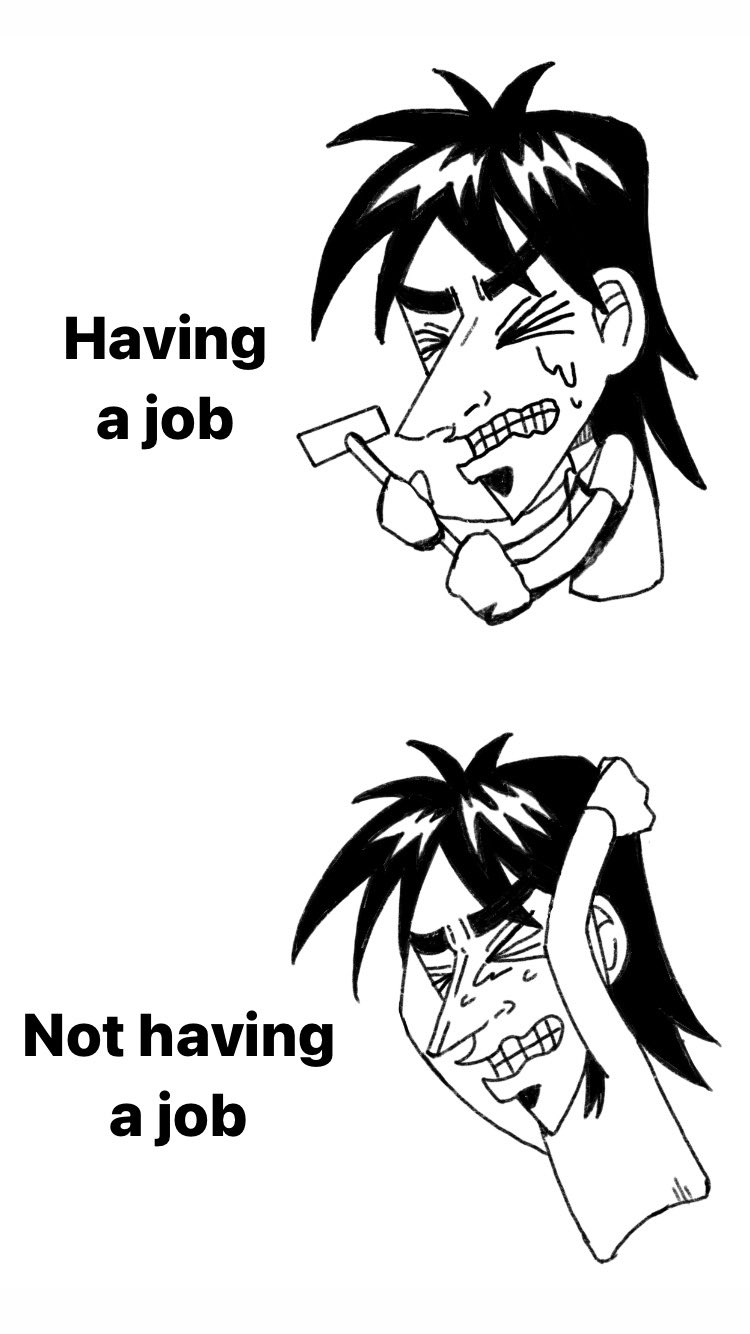 &gt;_&lt; 1boy arms_up clenched_teeth closed_eyes collared_shirt commentary crying english_text greyscale highres itou_kaiji kaiji long_hair long_sleeves male_focus monochrome pointy_nose shirt short_sleeves simple_background symbol-only_commentary teeth truth upper_body wang_yu23