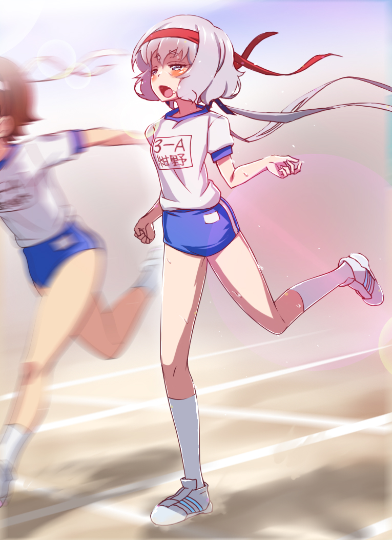 2girls buruma gym_uniform konno_junko multiple_girls running zombie_land_saga