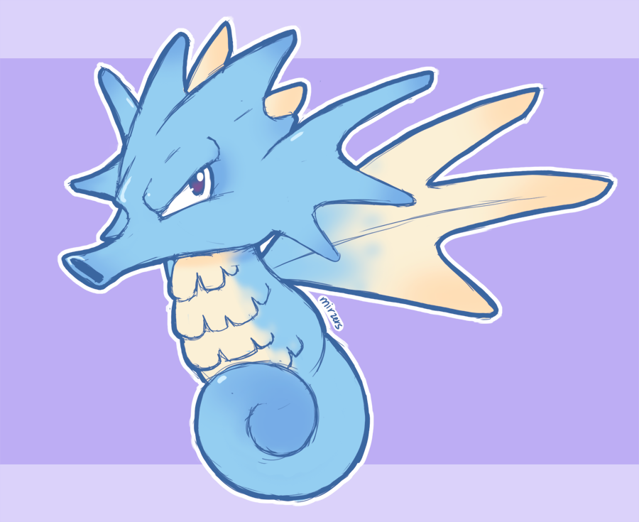 fish full_body gen_1_pokemon mirzers nintendo no_humans pokemon pokemon_(creature) purple_background seadra seahorse solo two-tone_background