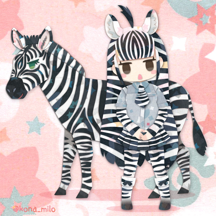 1girl animal animal_ears extra_ears kemono_friends kikuchi_milo long_hair looking_at_viewer plains_zebra_(kemono_friends) simple_background tail