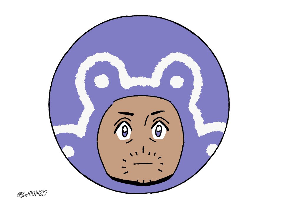 1boy closed_mouth commentary_request dark-skinned_male dark_skin expressionless facial_hair head_only professor_laventon looking_at_viewer male_focus nintendo pokemon pokemon_legends:_arceus purple_eyes purple_headwear simple_background solo stubble tsuruba_(tsu41014812) twitter_username watermark white_background