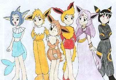 6+girls artist_request eevee espeon flareon gen_1_pokemon gen_2_pokemon hand_drawn jolteon multiple_girls nintendo pokemon source_request tail umbreon vaporeon