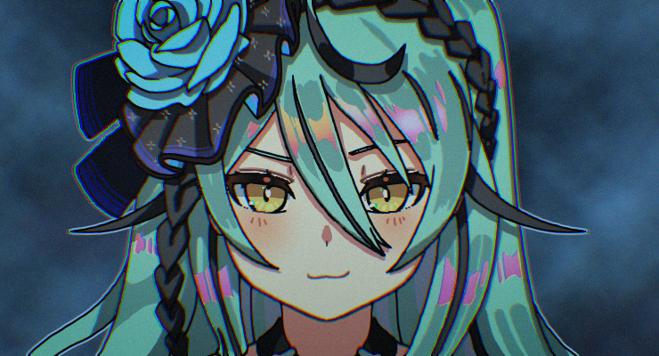 1girl black_hair blue_hair closed_mouth commentary_request eyebrows_hidden_by_hair hair_between_eyes korean_commentary looking_at_viewer lunaticmem multicolored_hair nijisanji nijisanji_kr portrait ryu_hari smile solo straight-on streaked_hair virtual_youtuber yellow_eyes