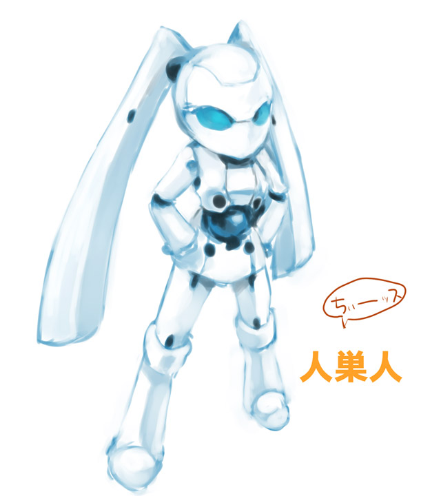 1girl blue_eyes colored_skin drossel_von_flugel fireball_(series) hands_on_own_hips humanoid_robot joints mechanical_hair no_mouth robot robot_girl robot_joints simple_background solo ten_(kisako) twintails white_background white_skin
