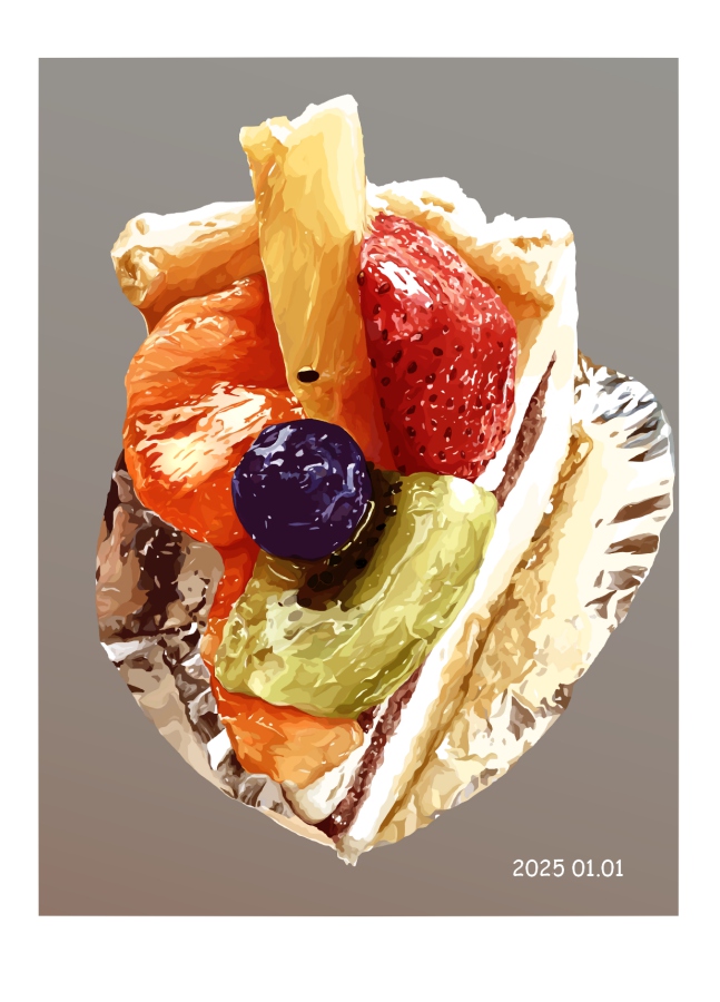 blueberry border cake cake_slice food food_focus fruit fruitcake kiwi_(fruit) kiwi_slice matsuyama_kojika no_humans orange_(fruit) orange_slice original pineapple pineapple_slice still_life strawberry white_border