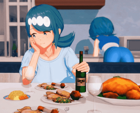 2girls 3d animated animated_gif ass bent_over blue_eyes blue_hair blue_pants blue_shirt bottle cup dinner drinking_glass elbow_rest feathermapleleaf fellatio_gesture female_focus food from_behind hair_ornament handjob_gesture head_rest indoors koikatsu_(medium) lana&#039;s_mother_(pokemon) lana_(pokemon) leaning_forward looking_at_another looking_at_viewer looking_back mature_female mother_and_daughter multiple_girls nintendo pants penetration_gesture pokemon pokemon_(anime) pokemon_sm_(anime) pov presenting sexually_suggestive shirt short_sleeves tongue tongue_out wine_bottle wine_glass