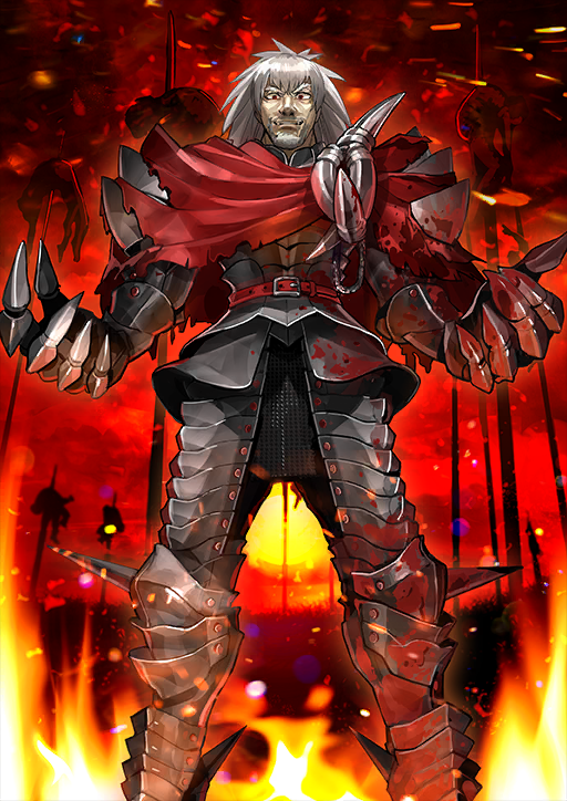 1boy armor armored_boots belt belt_buckle blood_on_armor boots breastplate buckle capelet chainmail embers evil_grin evil_smile facial_hair fate/grand_order fate_(series) feet_out_of_frame fire gauntlets grin hands_up impaled knee_spikes legs_apart long_hair looking_at_viewer male_focus mustache official_art people red_background red_belt red_capelet red_eyes red_sky shoulder_armor sky smile solo_focus spikes standing teeth third-party_source torn_capelet torn_clothes v-shaped_eyebrows variant_set vlad_iii_(fate/extra) wada_arco white_beard white_facial_hair white_hair