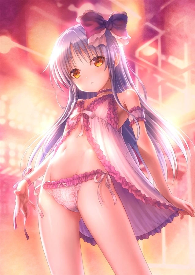1girl angel_beats! babydoll goto_p grey_hair lingerie long_hair panties parted_lips ribbon side-tie_panties solo standing string_panties tenshi_(angel_beats!) underwear underwear_only wrist_ribbon yellow_eyes