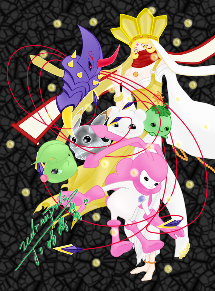 boots breasts chrysalimon digimon digimon_(creature) gloves hat leafmon mask medium_breasts monk pacifier pafumon pipimon pucchiemon sanzomon yukimibotamon