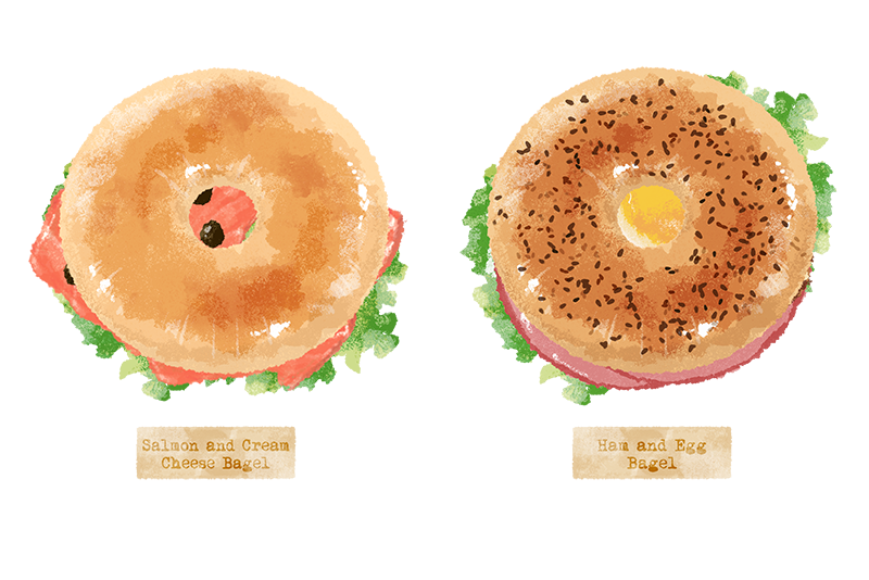bagel bagel_sandwich bread cream_cheese egg_(food) fish_(food) food food_focus food_name ham lettuce no_humans original sakurako_shinya salmon transparent_background