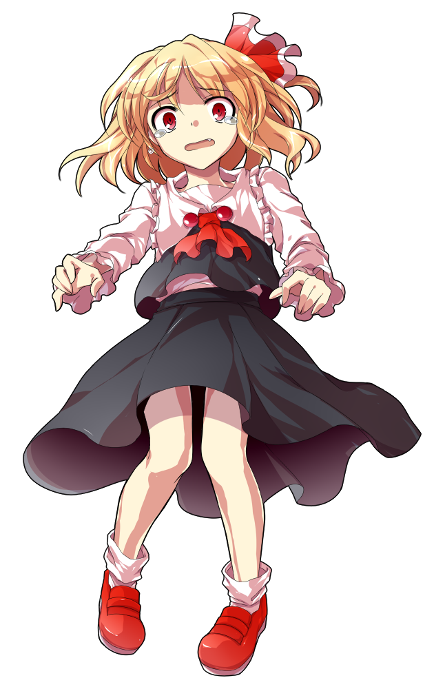 1girl alphes_(style) ascot black_dress black_vest blonde_hair blouse collar collared_shirt commentary_request crying crying_with_eyes_open dairi dress fang frilled_collar frilled_sleeves frills full_body hair_ribbon large_variant_set long_sleeves looking_at_viewer mary_janes open_mouth parody red_ascot red_eyes red_ribbon red_shoes ribbon rumia sad shirt shoes socks solo style_parody tachi-e tears touhou transparent_background two-tone_ribbon variant_set vest white_ribbon white_sleeves white_socks white_trim