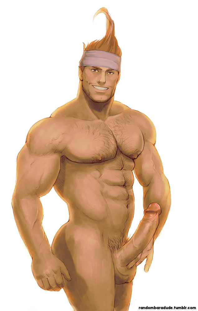 1boy abs bad_id bad_tumblr_id bara beard_stubble chest_hair completely_nude cowboy_shot dark-skinned_male dark_skin erection facial_hair final_fantasy final_fantasy_x headband large_penis looking_at_viewer male_focus male_pubic_hair mature_male muscular muscular_male mustache_stubble navel navel_hair nipples nude orange_hair pectorals penis pubic_hair randombaradude simple_background smile solo stubble wakka white_background