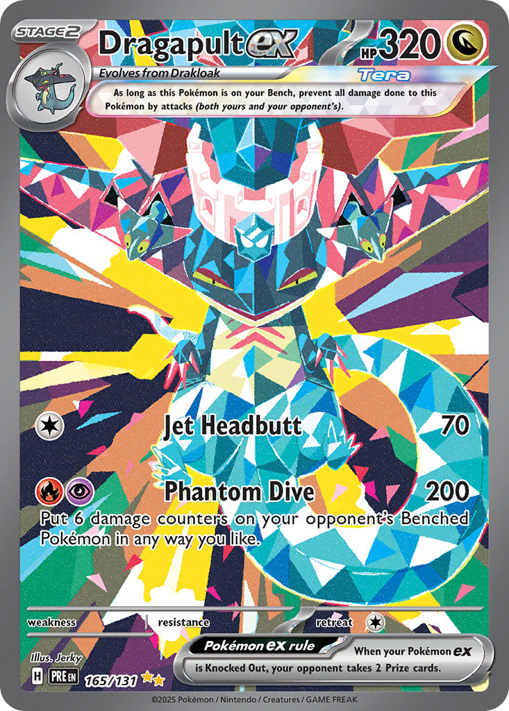 artist_name bananajerky card_(medium) character_name company_name copyright_name copyright_notice dragapult drakloak dreepy english_text gen_8_pokemon narrowed_eyes nintendo official_art open_mouth pokemon pokemon_(creature) pokemon_card pokemon_focus pokemon_tcg terastallization third-party_source trading_card