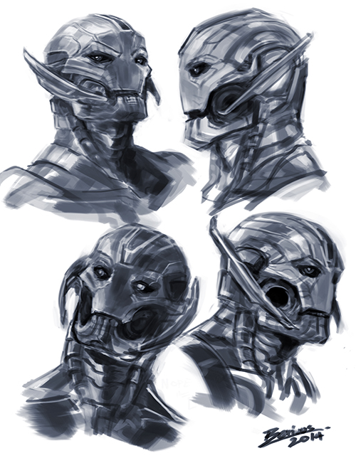 1boy android artist_request avengers:_age_of_ultron avengers_(series) dated greyscale looking_at_viewer marvel marvel_cinematic_universe monochrome multiple_views robot serious simple_background ultron