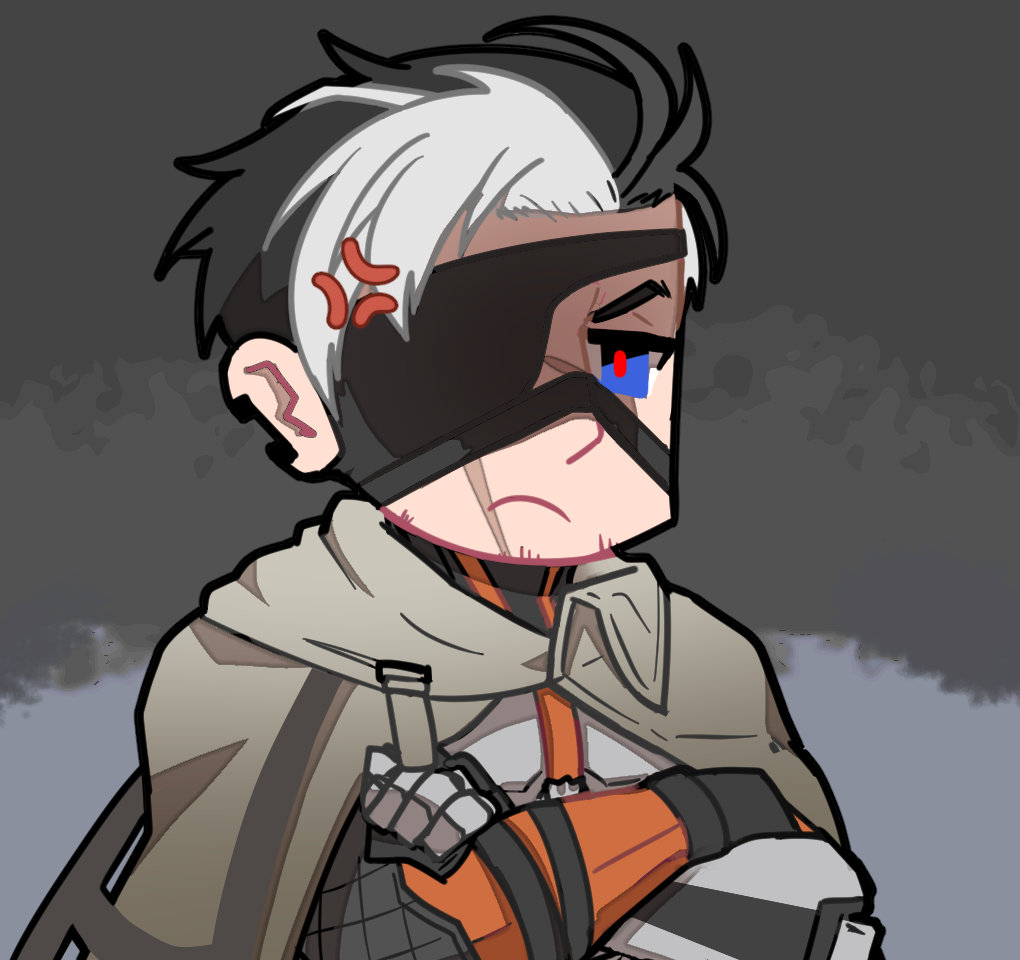 1boy anger_vein artist_request black_hair blue_eyes chibi chibi_only chinese_commentary crossed_arms eyepatch facial_hair girls&#039;_frontline girls&#039;_frontline_neural_cloud mature_male mechanical_arms official_art python_(neural_cloud) red-eye_effect scar scar_on_face scar_on_nose second-party_source single_mechanical_arm solo stubble white_hair