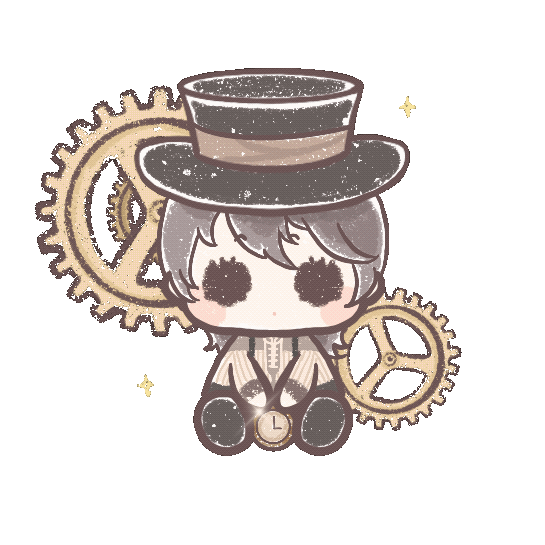 1girl :o afternoon_coffee_(shining_nikki) animated animated_gif black_boots black_eyes black_pants blinking blush_stickers boots brown_hair brown_shirt brown_sleeve_cuffs chibi chinese_commentary commentary_request crossdressing crossdressing_(ftm) expressionless eyelashes gears hat holding holding_pocket_watch long_hair long_sleeves nikki_(series) pants parted_lips pocket_watch reverse_trap shining_nikki shirt solid_oval_eyes solo sparkle steampunk striped_clothes striped_shirt suspenders top_hat transparent_background vertical-striped_clothes vertical-striped_shirt watch xiaoyu_qixing
