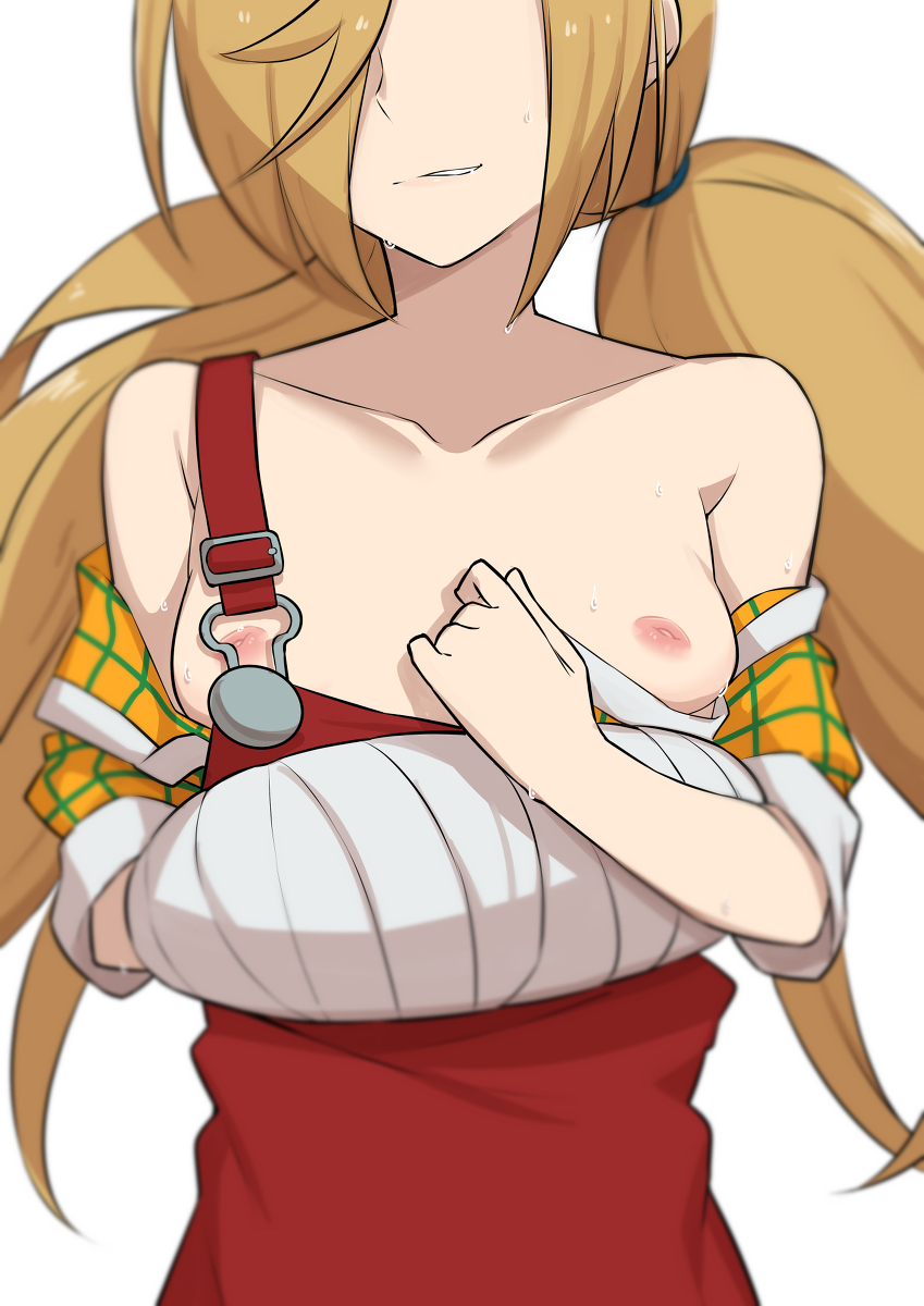 1girl binbougami_ga! blonde_hair breasts highres looking_at_viewer momiji_(binbougami_ga!) morisobo nipples no_bra small_breasts twintails