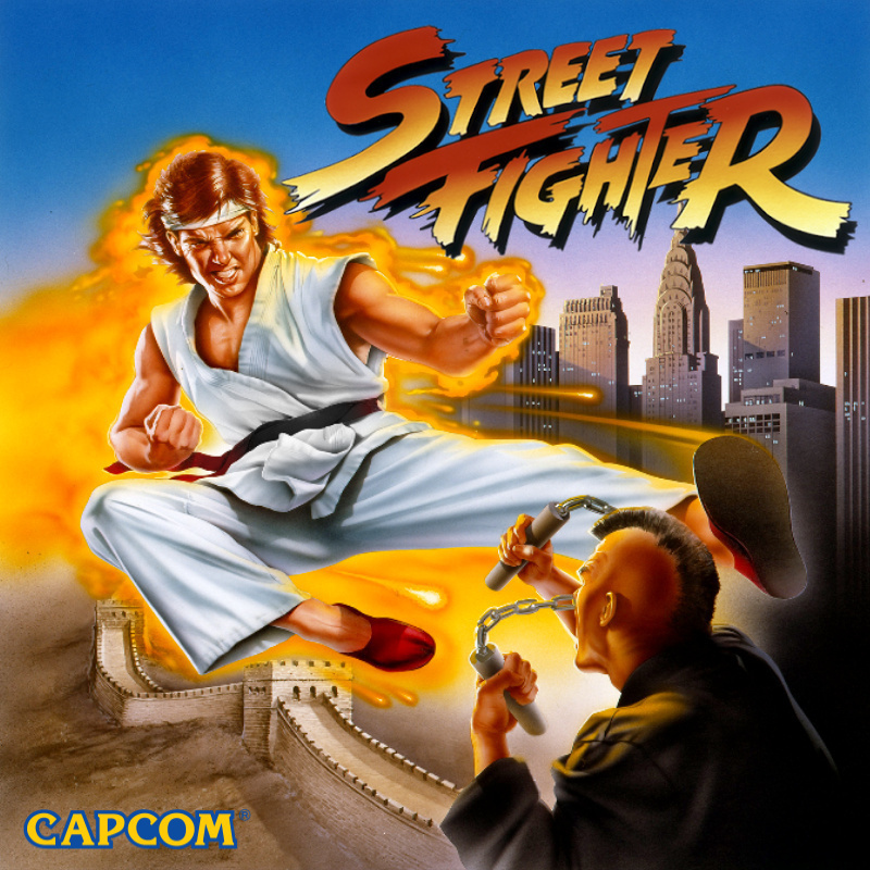 birdie_(street_fighter) chain dougi fighting flying_kick great_wall_of_china headband karate_gi kicking mohawk new_york_city nunchaku punk realistic red_hair ryu_(street_fighter) street_fighter street_fighter_1 weapon