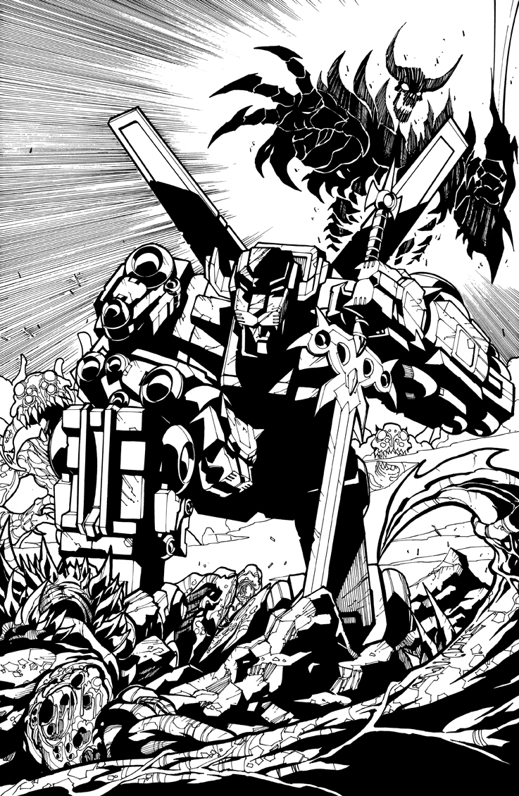 alex_milne bad_id bad_twitter_id commentary english_commentary golion_(mecha) greyscale holding holding_sword holding_weapon horns hyakujuu-ou_golion kneeling looking_down mecha monochrome official_art on_one_knee open_mouth robot science_fiction solo_focus super_robot sword lion_voltron voltron_(series) weapon