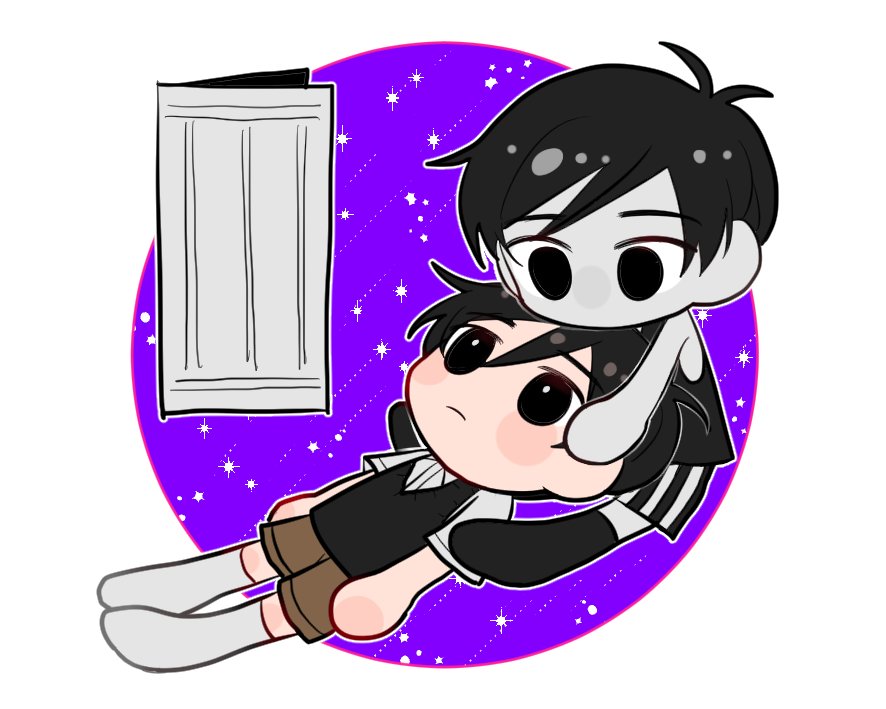 2boys antenna_hair black_eyes black_shorts black_socks black_sweater_vest black_tank_top border bright_pupils brown_shorts chibi chibi_only closed_mouth collared_shirt colored_skin commentary door double-parted_bangs dual_persona empty_eyes eye_contact frown full_body grey_shorts grey_skin hair_behind_ear hair_between_eyes hand_on_another&#039;s_head kneehighs lap_pillow looking_at_another lying male_focus multiple_boys no_mouth no_pupils no_shoes omori omori_(omori) on_back outline outside_border purple_background round_border shirt short_hair shorts simple_background sitting socks sparkle star_(symbol) striped_clothes striped_shorts sunny_(omori) sweater_vest tank_top two-tone_shorts vertical-striped_clothes vertical-striped_shorts very_short_hair white_border white_outline white_pupils white_shirt white_socks yougotnacho