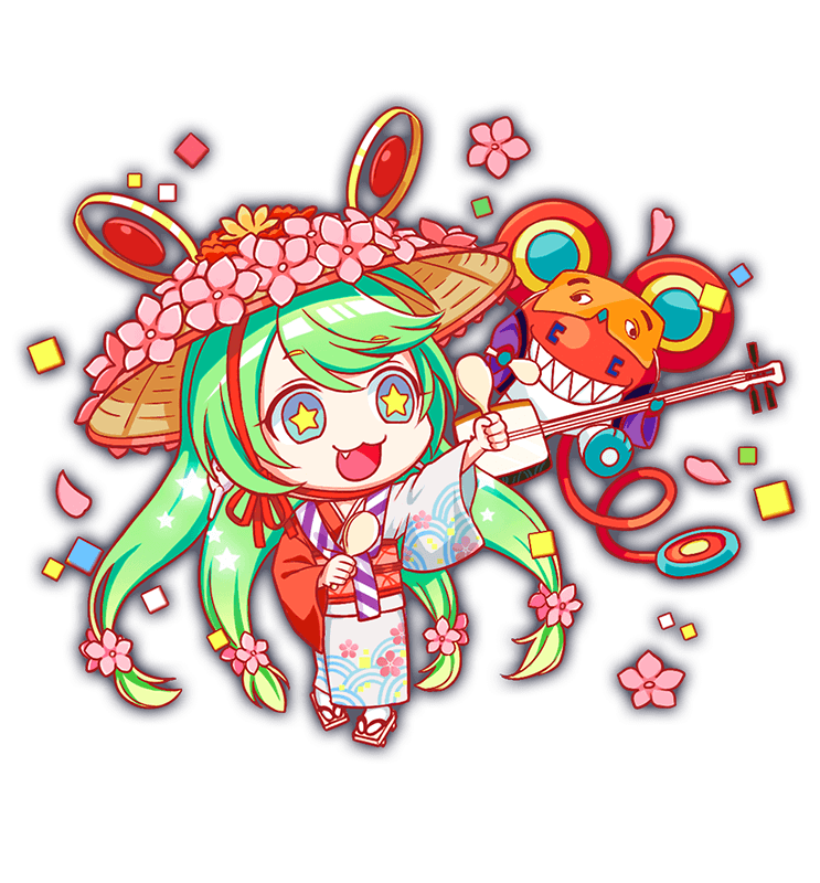 ajirogasa alternate_costume alternate_hair_ornament aqua_eyes asymmetrical_sleeves cel_shading closed_mouth colored_tips confetti crash_fever eye_mask fang floral_print floral_print_kimono floral_print_sleeves flower full_body game_cg geta gradient_hair grey_hair hair_flower hair_ornament happi happy_(crash_fever) hat hat_flower holding holding_instrument holding_maracas instrument japanese_clothes jerry_(crash_fever) kimono kokyuu long_hair low-tied_long_hair maracas mismatched_sleeves mouse_(animal) multicolored_hair music official_alternate_costume official_alternate_hair_ornament official_art open_mouth orange_mask outline pink_flower playing_instrument print_kimono purple_happi purple_sleeves red_outline red_sleeves saturated seigaiha shamisen sharp_teeth simple_background star_(symbol) star_in_eye symbol_in_eye tabi tachi-e teeth tongue transparent_background white_kimono white_sleeves