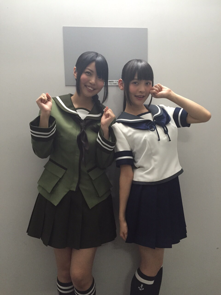 2girls asian bad_id bad_twitter_id braid cosplay cosplay_photo fubuki_(kancolle) fubuki_(kancolle)_(cosplay) kantai_collection kitakami_(kancolle) kitakami_(kancolle)_(cosplay) looking_at_viewer multiple_girls ootsubo_yuka photo_(medium) real_life school_uniform skirt socks uesaka_sumire voice_actor