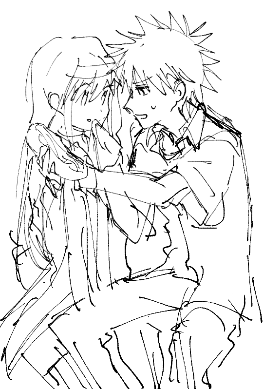 1boy 1girl a_certain_high_school_uniform crumbs food food_on_face habit holding holding_food index_(toaru_majutsu_no_index) kamijou_touma long_hair monochrome nmdsk nun open_mouth robe school_uniform shirt short_hair sketch spiked_hair toaru_majutsu_no_index wiping_mouth